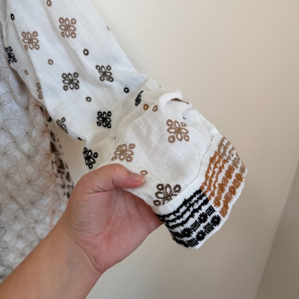 Soft Surroundings Mixed Print Cotton Gauze Button Front Shirt Boho Embroidered - Picture 4 of 9